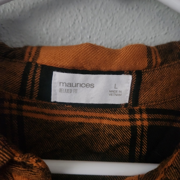 Maurices Women's Orange and Black Plaid Button-Down Shirt - Picture 5 of 10